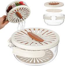 Fruit & Vegetable Drain Basket with Lid | Rotary Washing Strainer & Storage Container