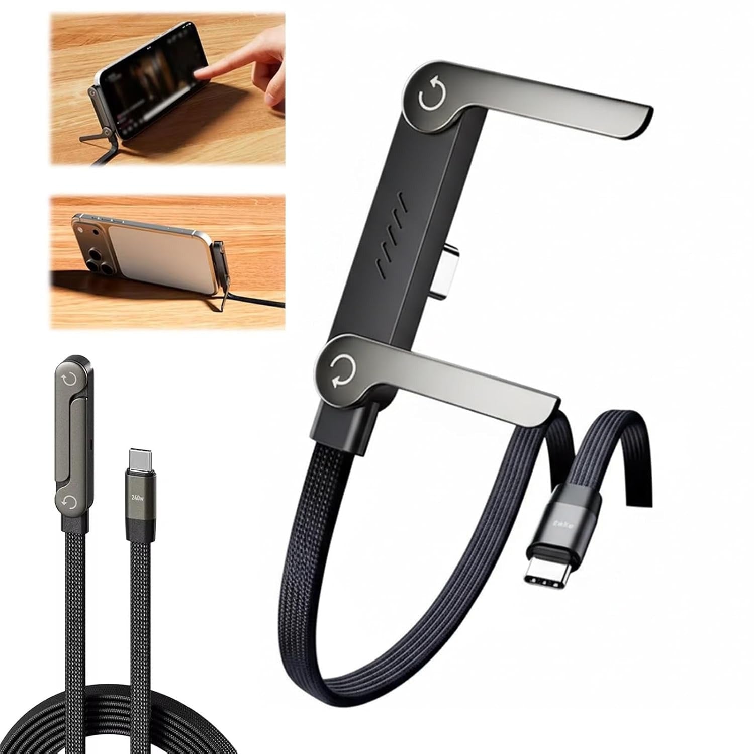 Folding Phone Holder with Fast Charging Cable