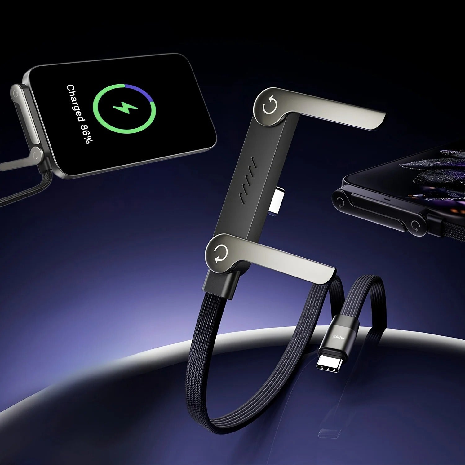 Folding Phone Holder with Fast Charging Cable