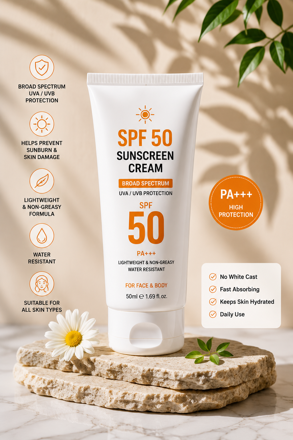 SPF 50 Sunscreen Cream for Face & Body
