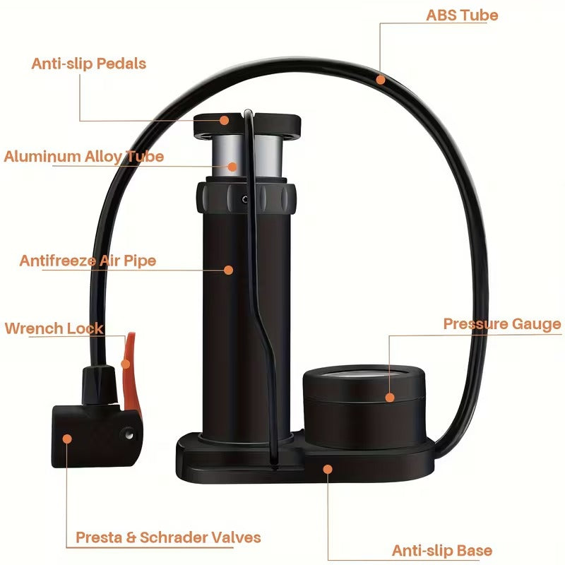 Single Cylinder Foot Air Pump with Pressure Gauge
