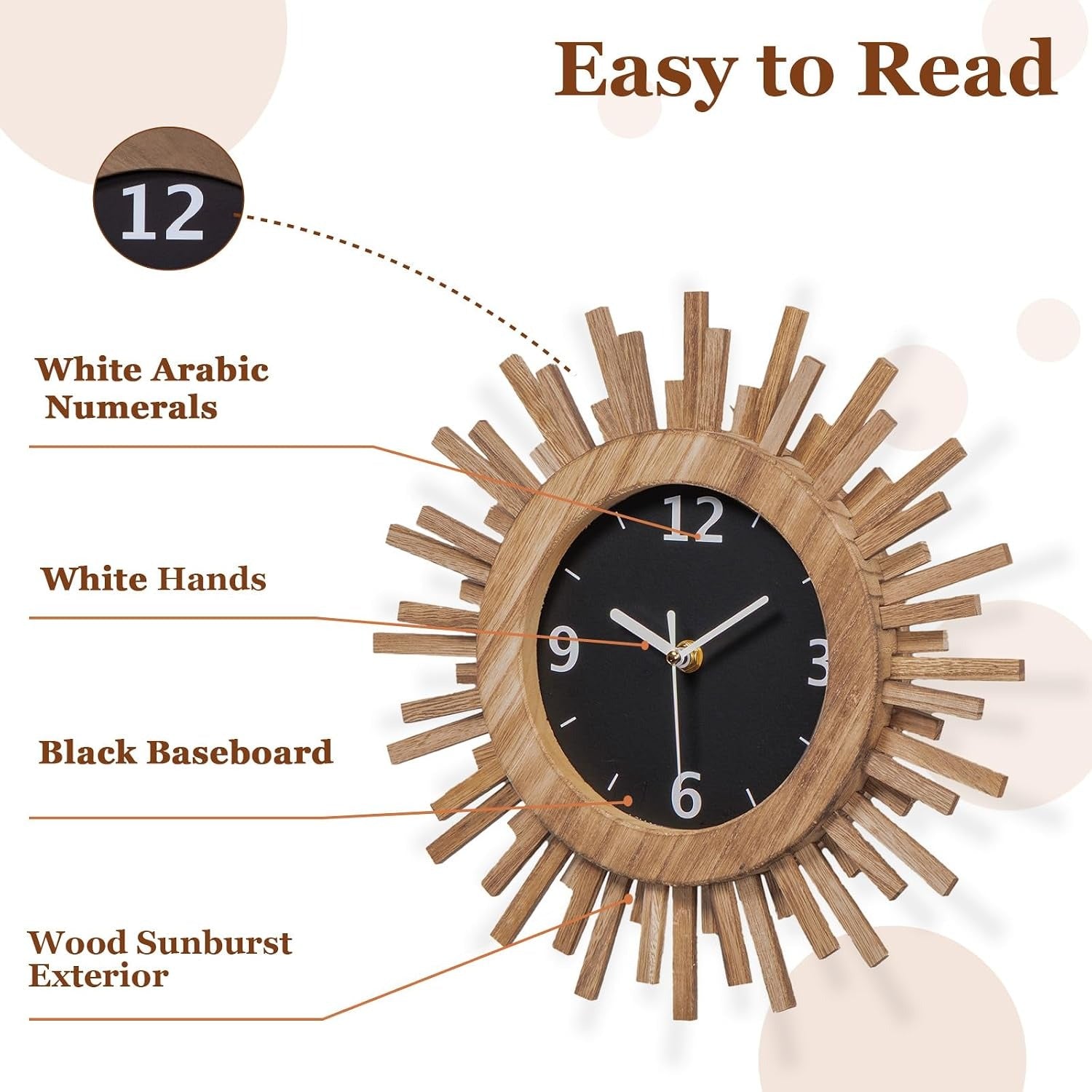 Sunburst Wooden Wall Clock