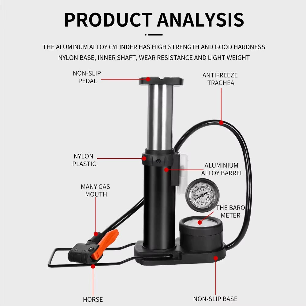 Single Cylinder Foot Air Pump with Pressure Gauge