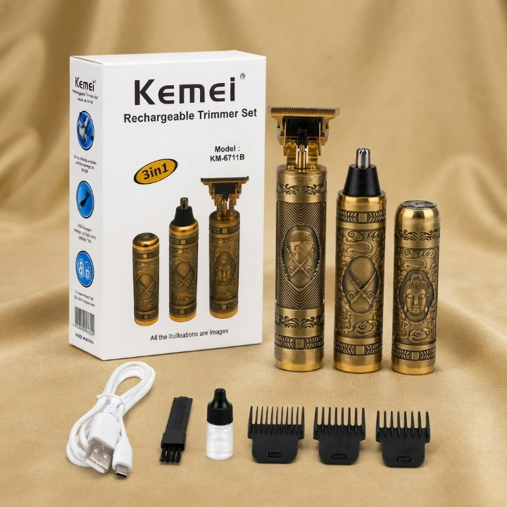 Kemei KM-6711B 3-in-1 Rechargeable Trimmer