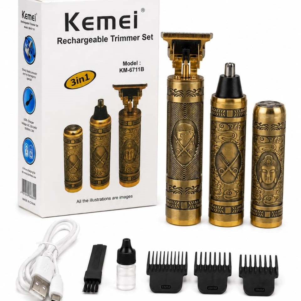 Kemei KM-6711B 3-in-1 Rechargeable Trimmer